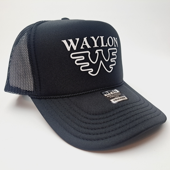 Waylon Jennings Foam Trucker Mesh Snapback Black Hat Cap - Picture 3 of 4